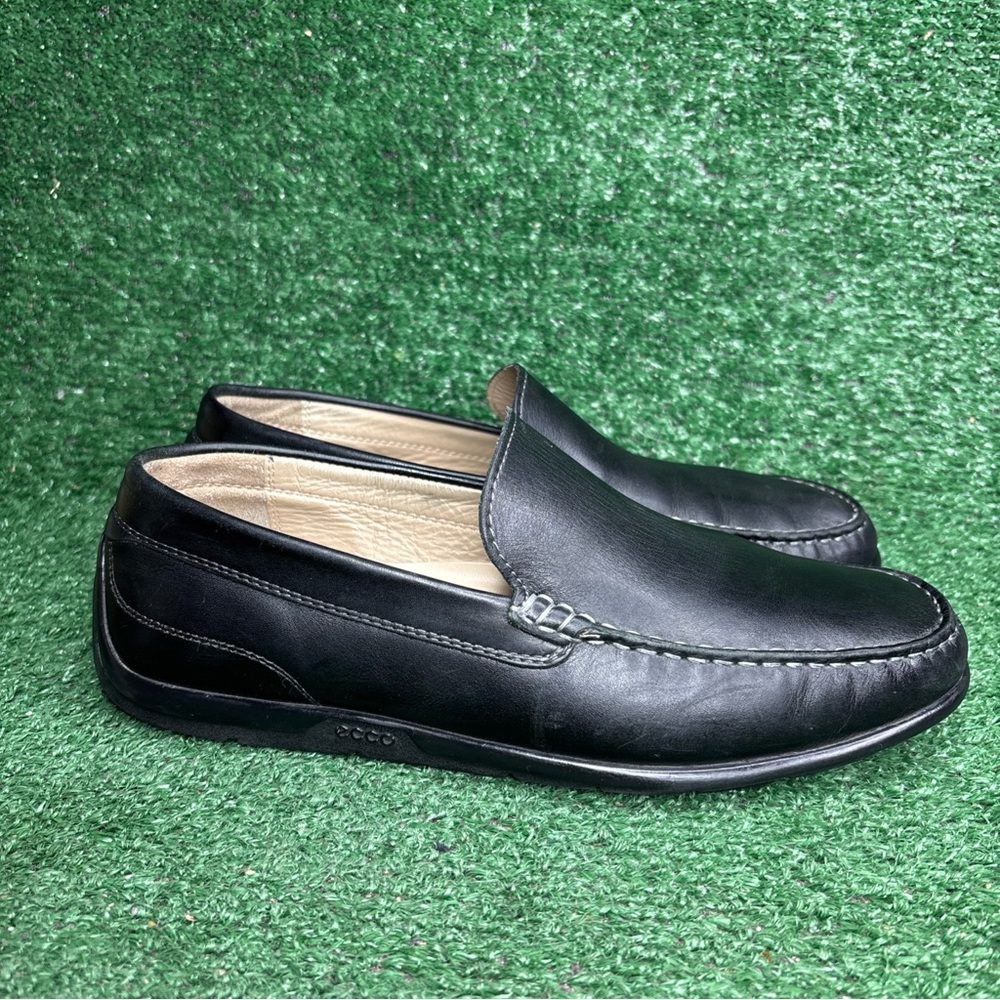 Ecco Moc Loafers Mens Size 42 US 8-8.5 Black Leather Slip On‎ Shoes Extra Width